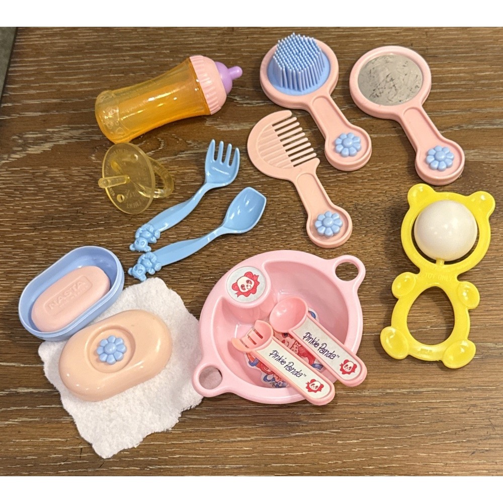 Pinkie Panda Set Nasta Feeding Bowl Spoon, Brush Comb Doll Care Bottle